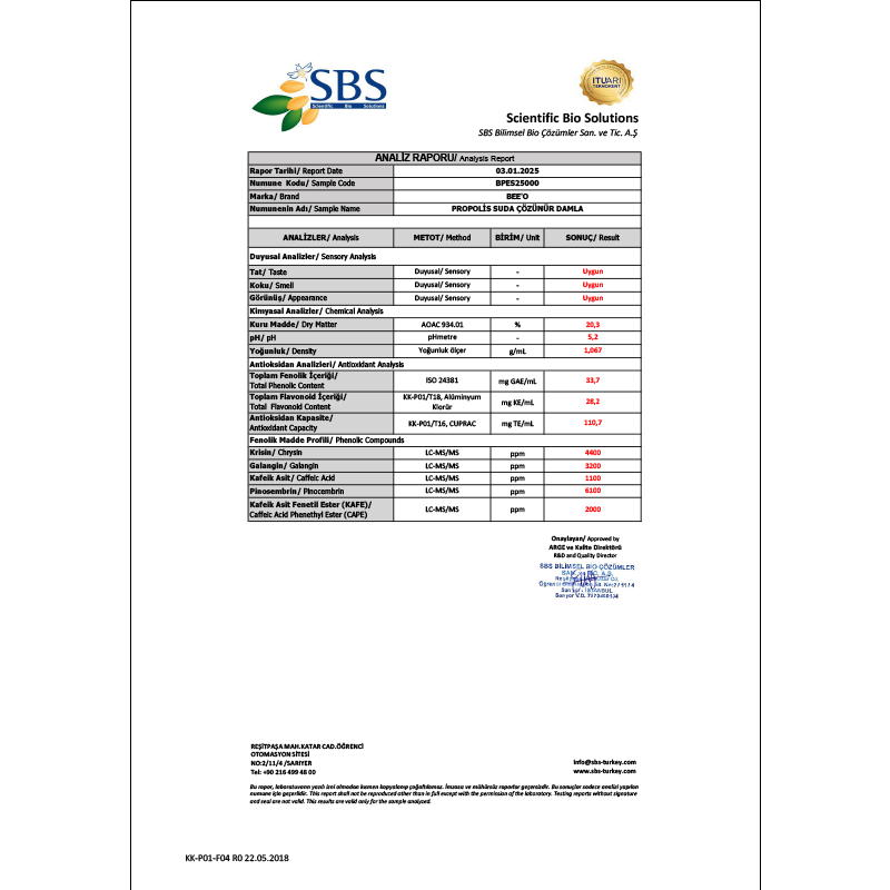 BEEO Suda Çözünebilir Propolis Damla