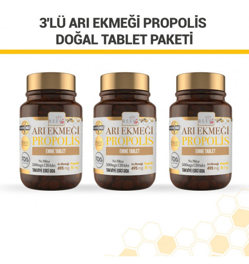 3'lü Arı Ekmeği Propolis Doğal Tablet Paketi