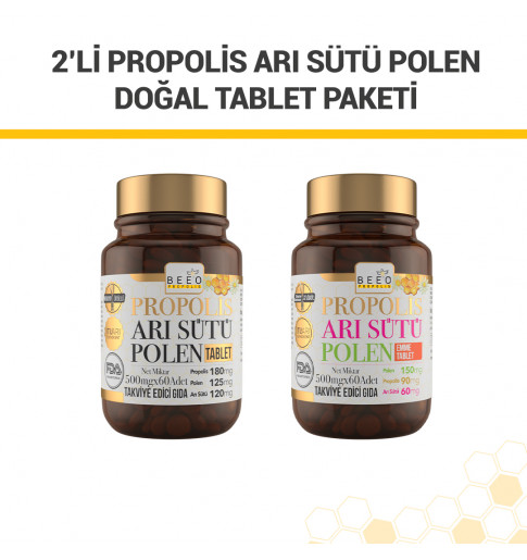 2'li Propolis Arı Sütü Polen Doğal Tablet Paketi